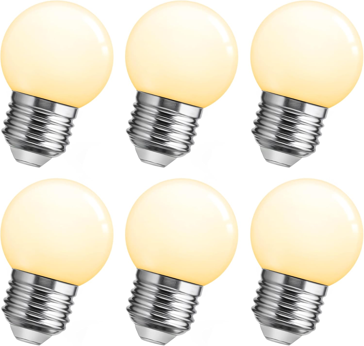 Flaspar Small G14 LED Globe Light Bulb, 1W G45 LED Vanity Bulb 15W Equivalent, Warm White 3000K E26 Base Colored Light Bulbs for Bathroom Mirror Halloween Christmas Wedding Party Decor, 6 Pack