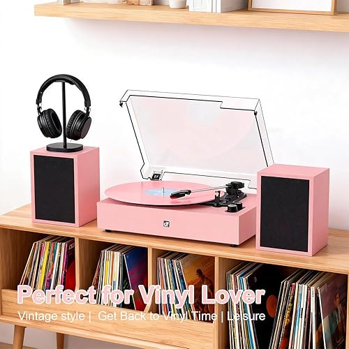 Miniatura 8 de Tocadiscos Bluetooth con altavoces externos tocadiscos de transmisión por correa para discos de vinilo, altavoces estéreo duales, reproductores LP