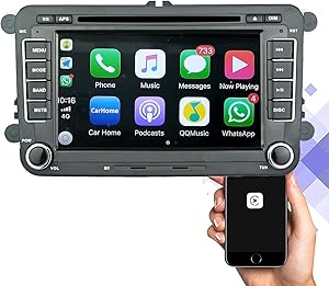 Apple Carplay Radio & Android Auto Radio, 7 Inch Double Din Car Stereo with Apple Carplay, Bluetooch, HD Touchscreen, Mirror Link, Steering Wheel Control, MP5 Player for VW & Skoda & Seat