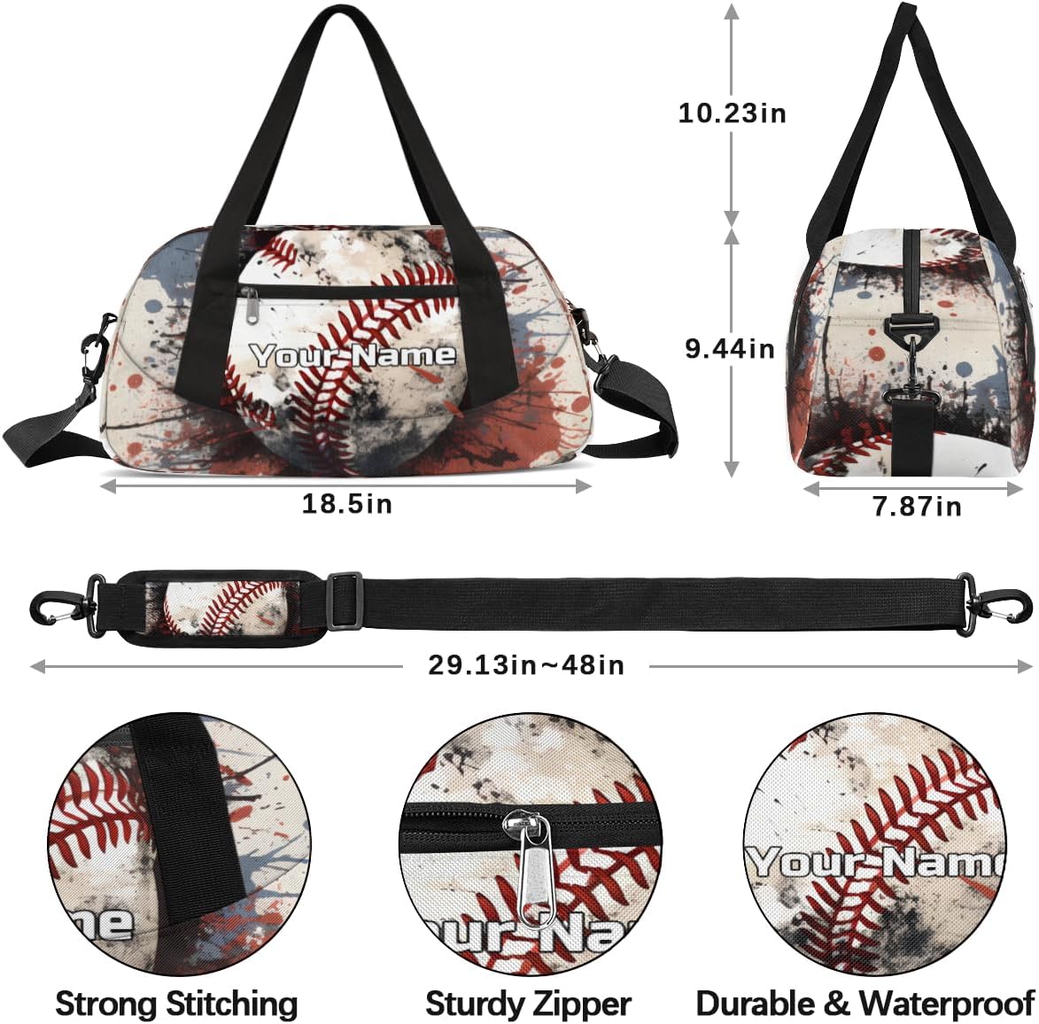 Baseball Custom Name Kids Duffle Bag Personalized Text Dance Gym Sports Bag Waterproof Overnight Weekender Travel Bag Carry School Practice Bag for Little Boys Girls Teen Gifts