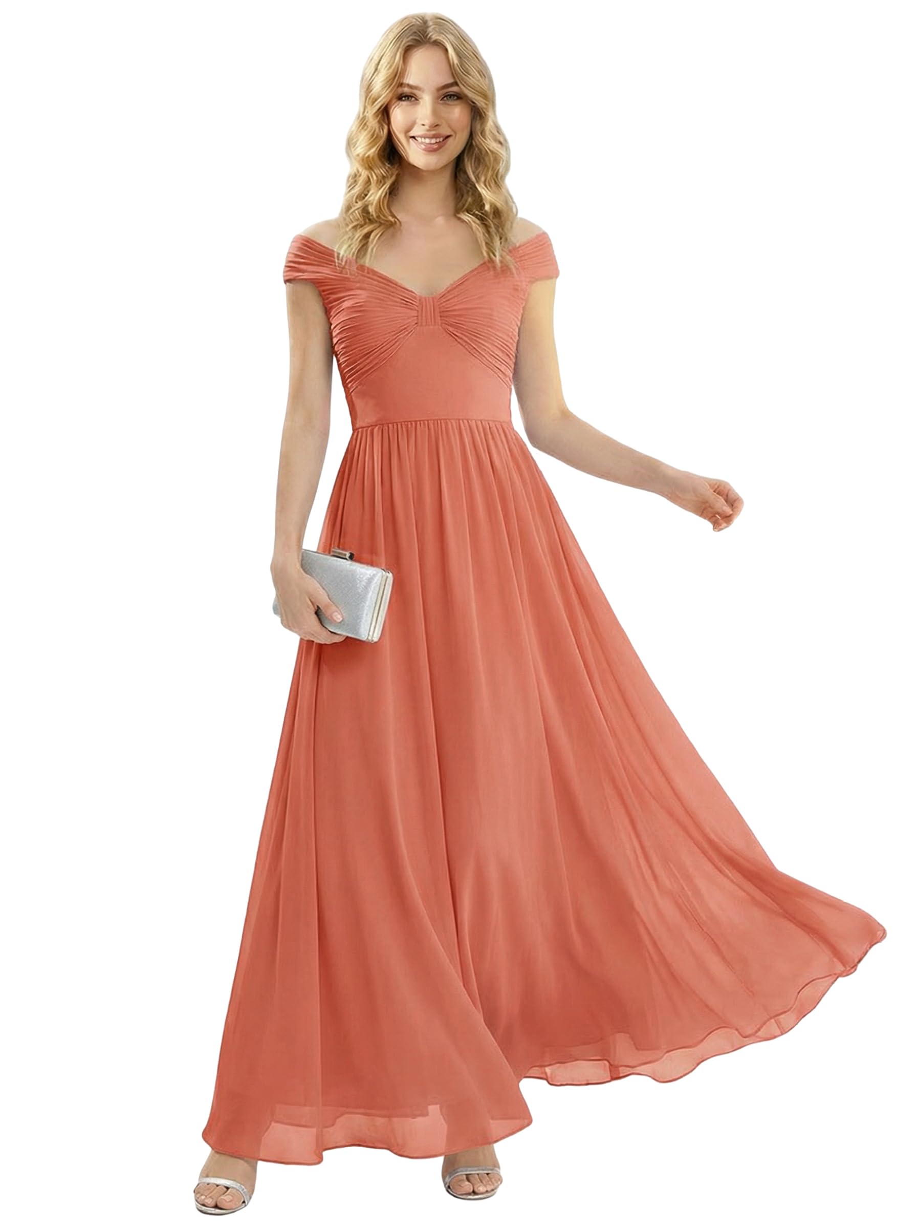 Ever-Pretty Brautjungfernkleider Lang Ärmelloses Chiffon Abendkleider Elegant Kleid Damen Festlich ES02695