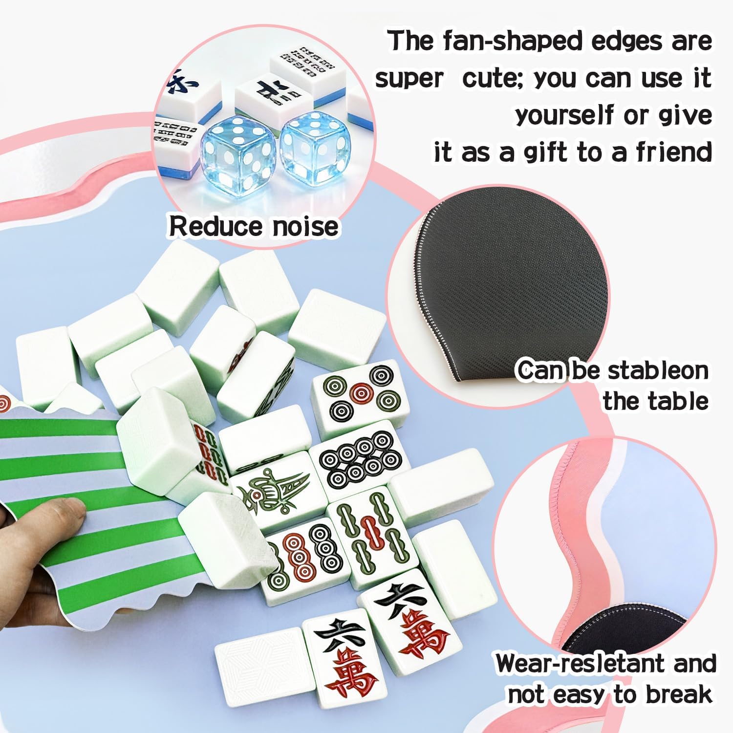 22 in Mini Mahjong Mat for Travel – Portable Mahjong Game Mat with 4 Pcs Mahjong Tile Shufflers, Non-Slip Rubber Backing, Foldable Surface & Carry Bag(Blue)