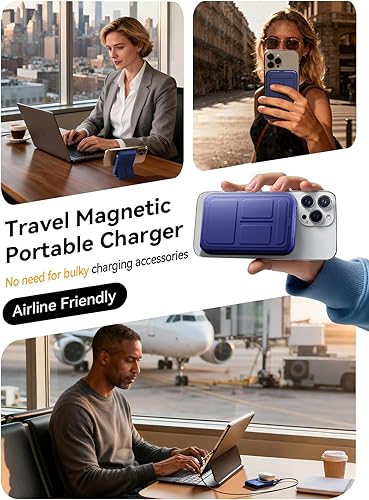 Miniatura 7 de Banco de energía magnético, cargador portátil inalámbrico de 10000 mAh con carga rápida USB-C de 20 W, soporte plegable y pantalla LED, compatible