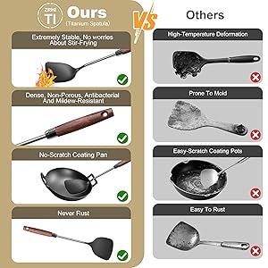 Titanium Spatula Set of 3 for Kitchen, Kitchen Utensil Set Pure Titanium, Food Grade, High Heat Resistant Cooking Utensils, Easy to Clean, Black