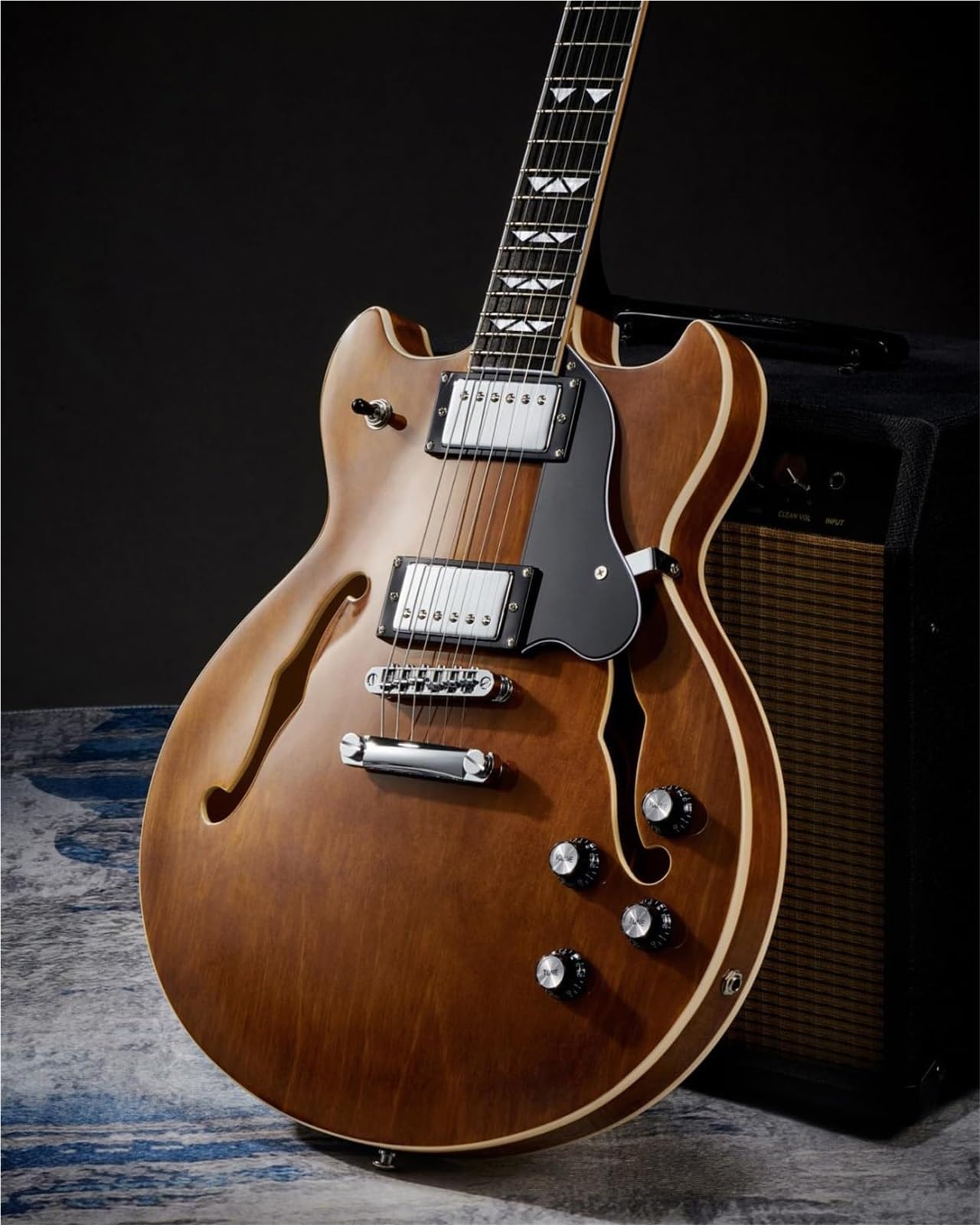 Guitare Électrique 6 Cordes Taille Standard Corps Semi Creux Tête Ronde Grandes Flûtes Guitare Électrique Débutants