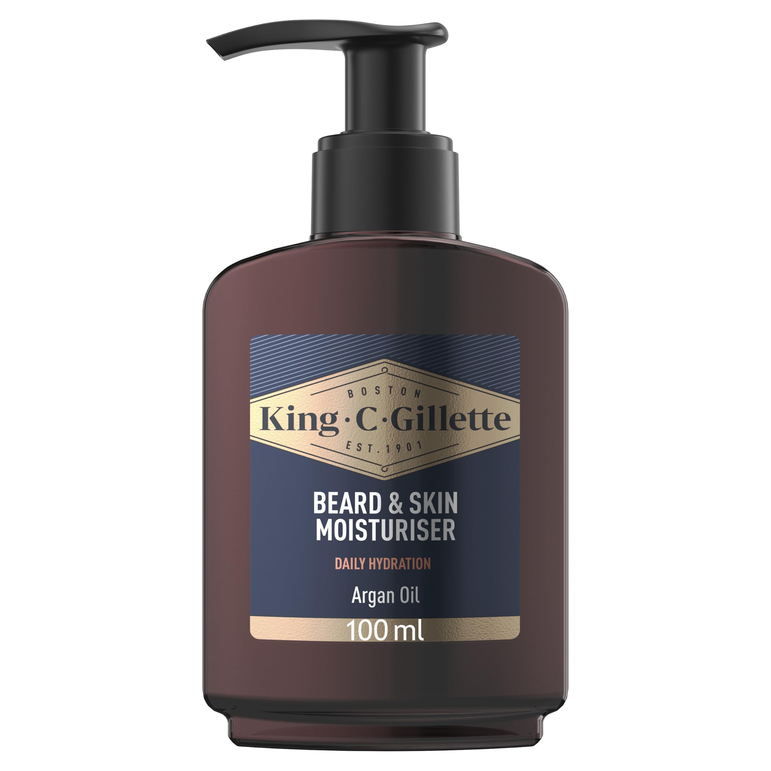 King C. Gillette Face & Stubble Moisturiser for Men, 100ml - Hydrates & Softens Skin and Beard, Vitamin B Complex Formula, Lightweight Non-Greasy Moisturiser, Bergamot Cedarwood Scent