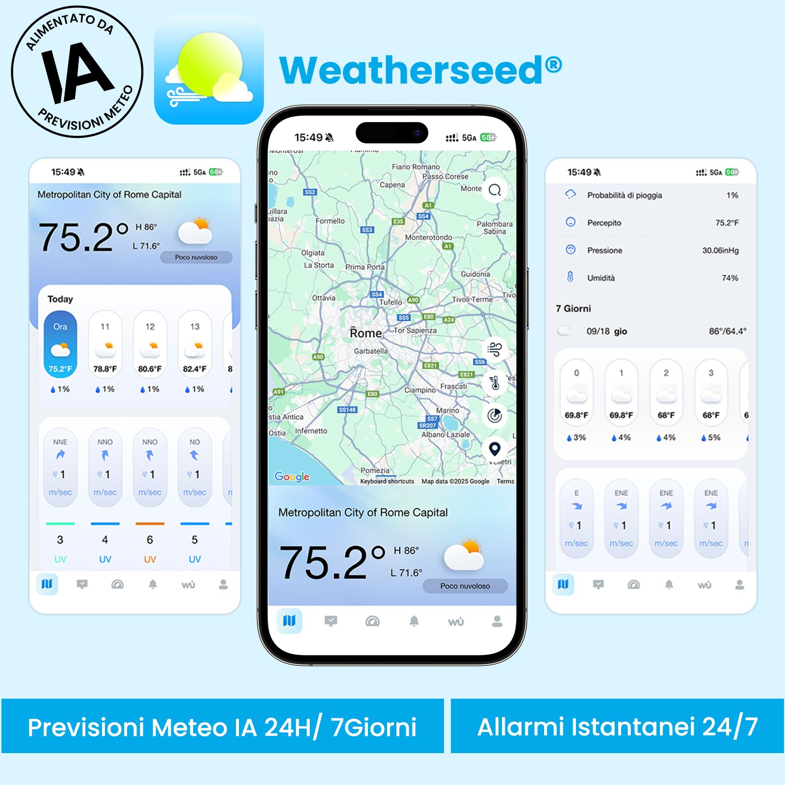 Sainlogic Smart Wetterstation WLAN, Drahtloser Innen-Außen-Sensor, 24/7-Wettervorhersage durch Weatherseed® AI, Wetterstation mit Regenmesser, UV, Warnungen & 2-jähriger Datenexport(Nur 2.4GHz)