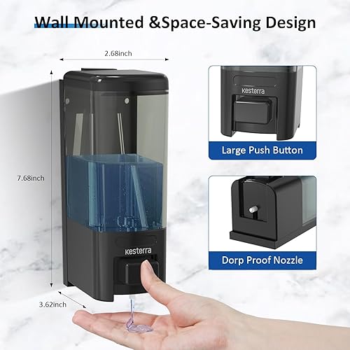 Miniatura 4 de Dispensador de jabón manual para montaje en pared, dispensador de jabón para cocina, baño, dispensador de jabón de mano, dispensador de champú y gel