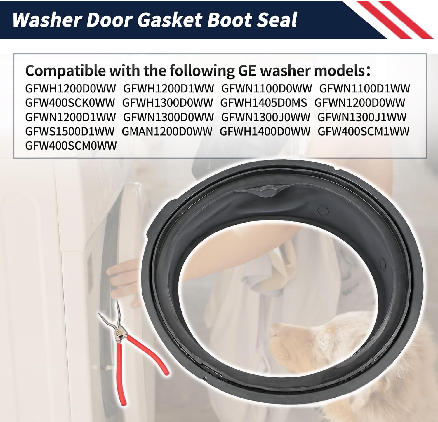 Washer Door Gasket Boot Seal WH08X10064 Compatible with GE Washing Machine Door Sealing Ring Replace 3015111 AP5656609 PS6011699 EAP6011699