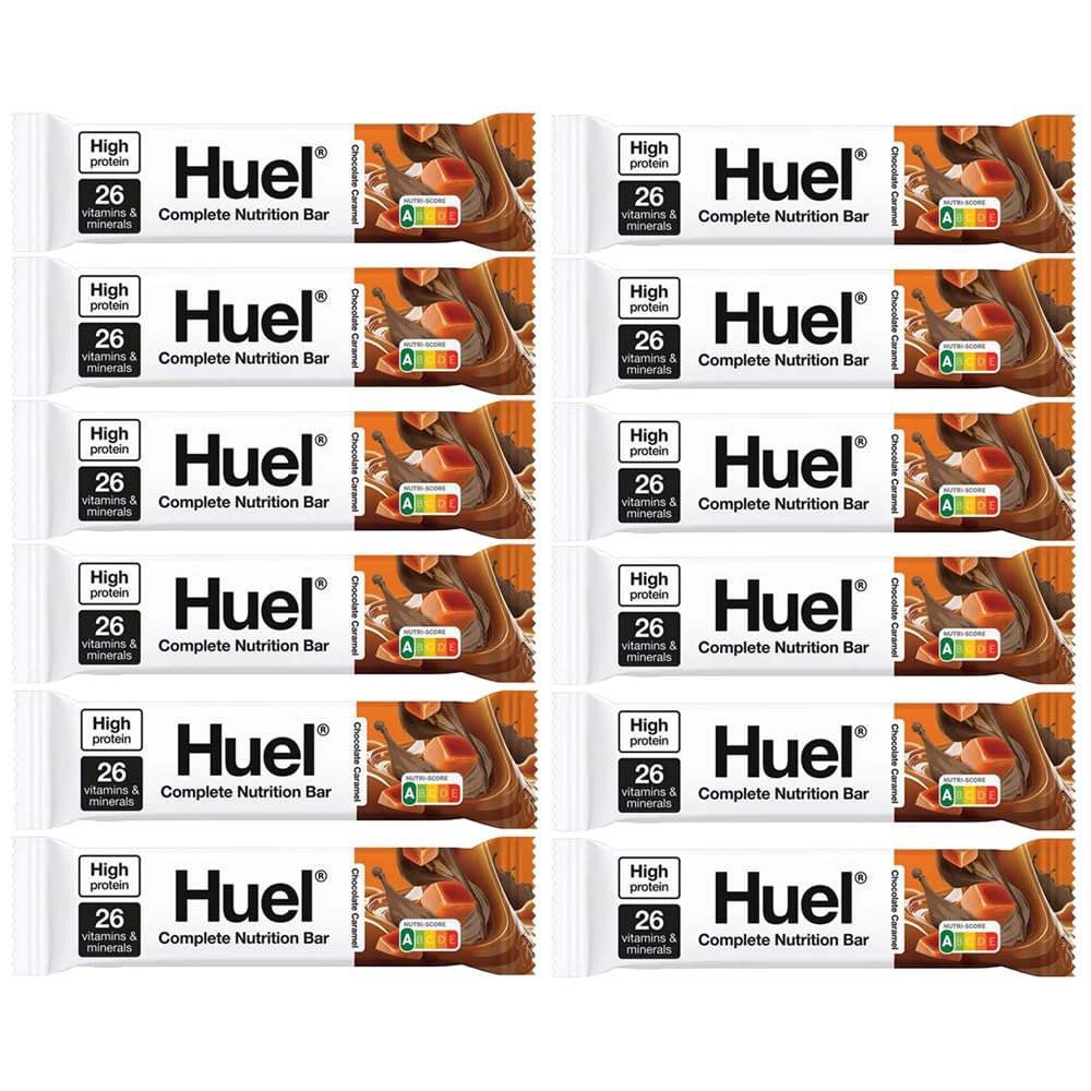 Complete Nutrition Bar Chocolate Caramel 51g Pack of 12 High Protein Vegan Snack Low Sugar Vitamins Minerals Compatible with Huel Meal Ready Drink with Welari Thank You Card | (12pack) (612g)