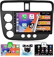 Vista 1 de Podofo Estéreo de coche Android 13 para Honda Civic 2001 2002 2003 2004 2005 con Apple Carplay Android Auto, 9 pulgadas pantalla táctil Radio