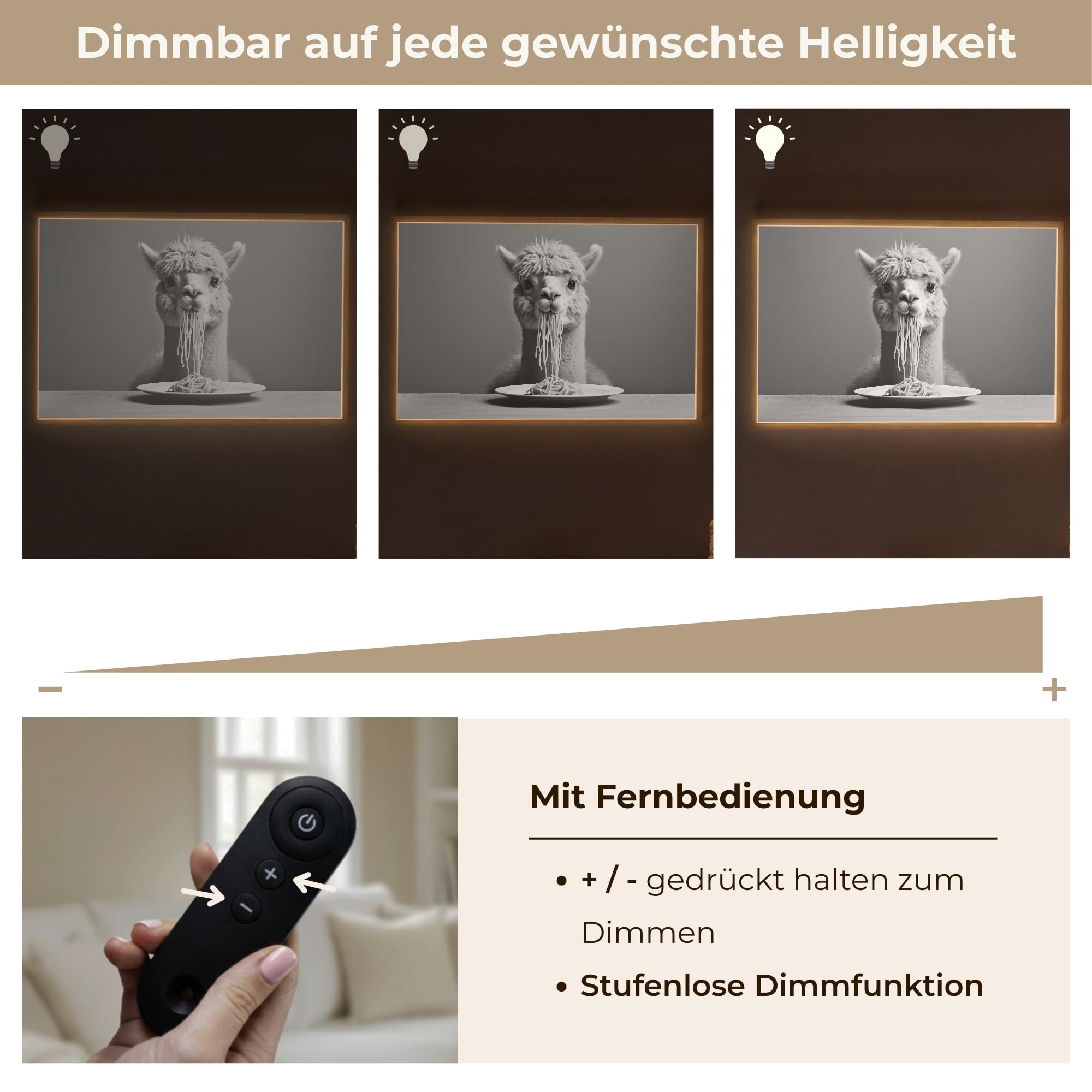Wandleuchte Nachtlicht 100x70 cm Aufladbar Dimmbar Innen Nachtlampe Wandmontage LED Wandlampe Nachttisch Wall Lamp Licht Wand Alpaka - Nudeln - Schwarz - Weiß - Lustig - Tiere