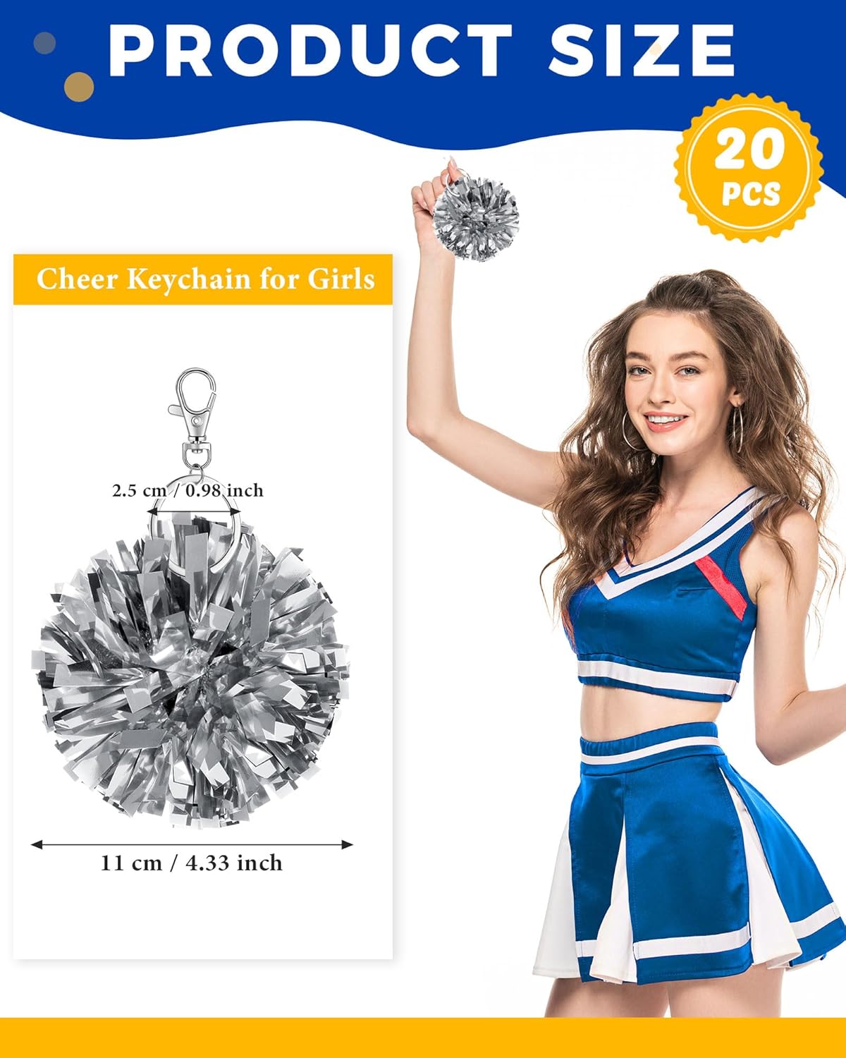 Remuuly Cheer Pom Pom Keychain Cheerleader Gifts Cheerleading Keyring Charm Foil with Keychain Hooks for Women Accessories - Image 2