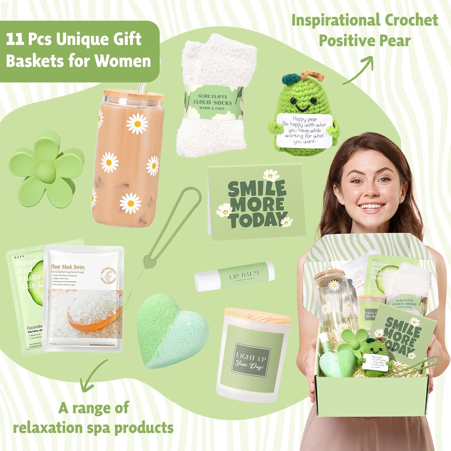 Gift Baskets for Women, 11pcs Unique Happy Birthday Gifts for Women, Best Inspirational Get Well Christmas Ideas Box w/Daisy Cup Her Teen Girl Sister Friend Friendship Mom - BRIGHTEN UP HER DAY! - Image 3