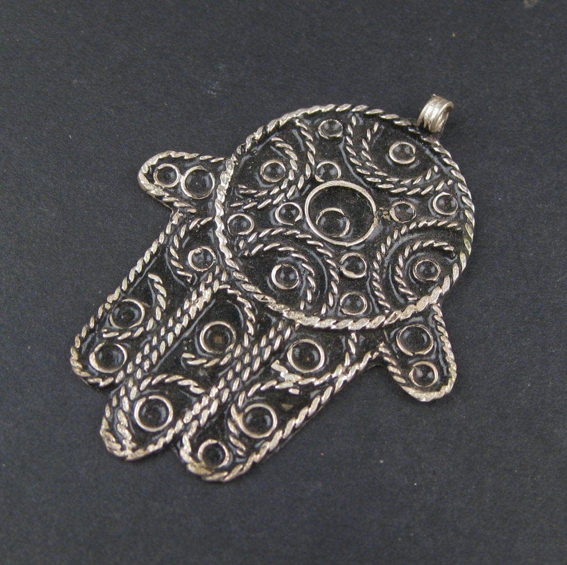 The Bead Chest Moroccan Hamsa Pendant 43x60mm Morocco African Silver White Metal Large Hole Handmade