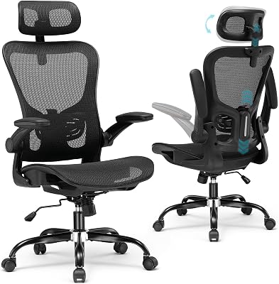 GTPLAYER Bürostuhl Ergonomisch, Schreibtischstuhl mit Verstellbarer Kopfstütze, Armlehnen, Lendenwirbelstütze, Büro Stuhl & Gaming Stuhl Wippfunktion, Chefsessel aus Mesh, 150kg(Schwarz)