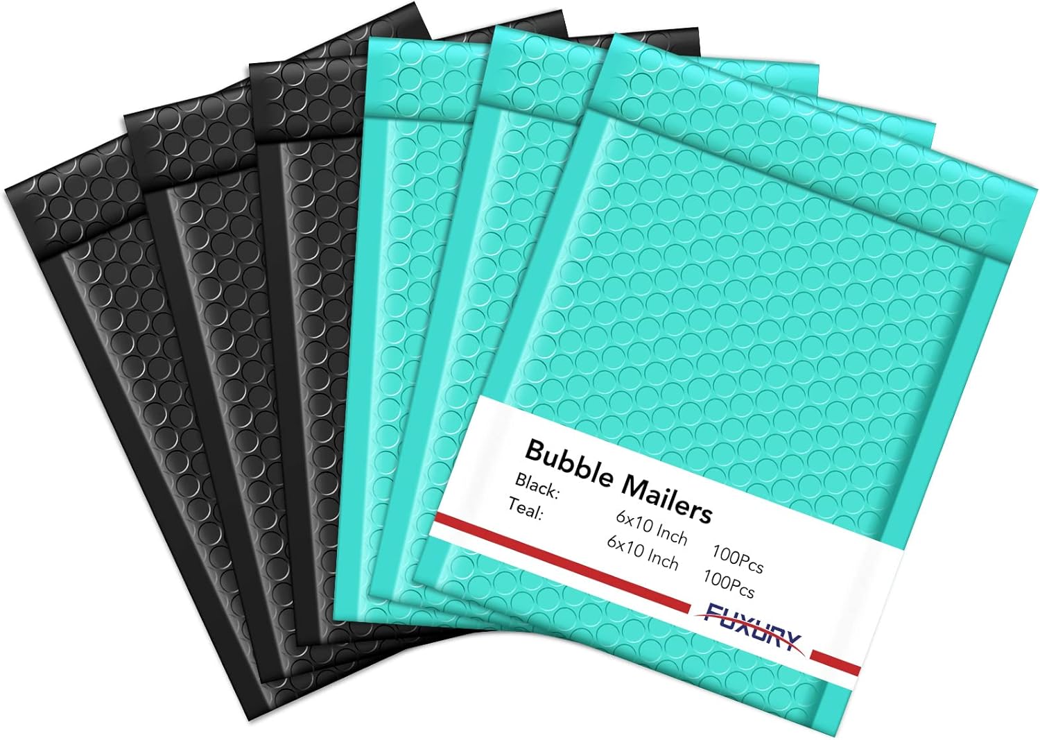 Fuxury 200Pcs Bubble Mailers 6x10,100 Black+100 Teal Bubble Mailer,Self Seal Waterproof Padded Envelopes, Mailing Envelopes Bubble Padded for Mailing,Packaging, Small Business, Boutique, Bulk #0