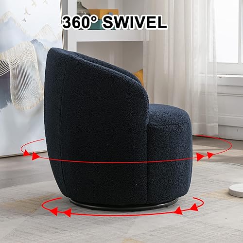 Miniatura 4 de HomVent Silla giratoria con tapizado de peluche, silla redonda con base de metal, sillón giratorio de 360 grados, sillón tapizado para ocio, sala de