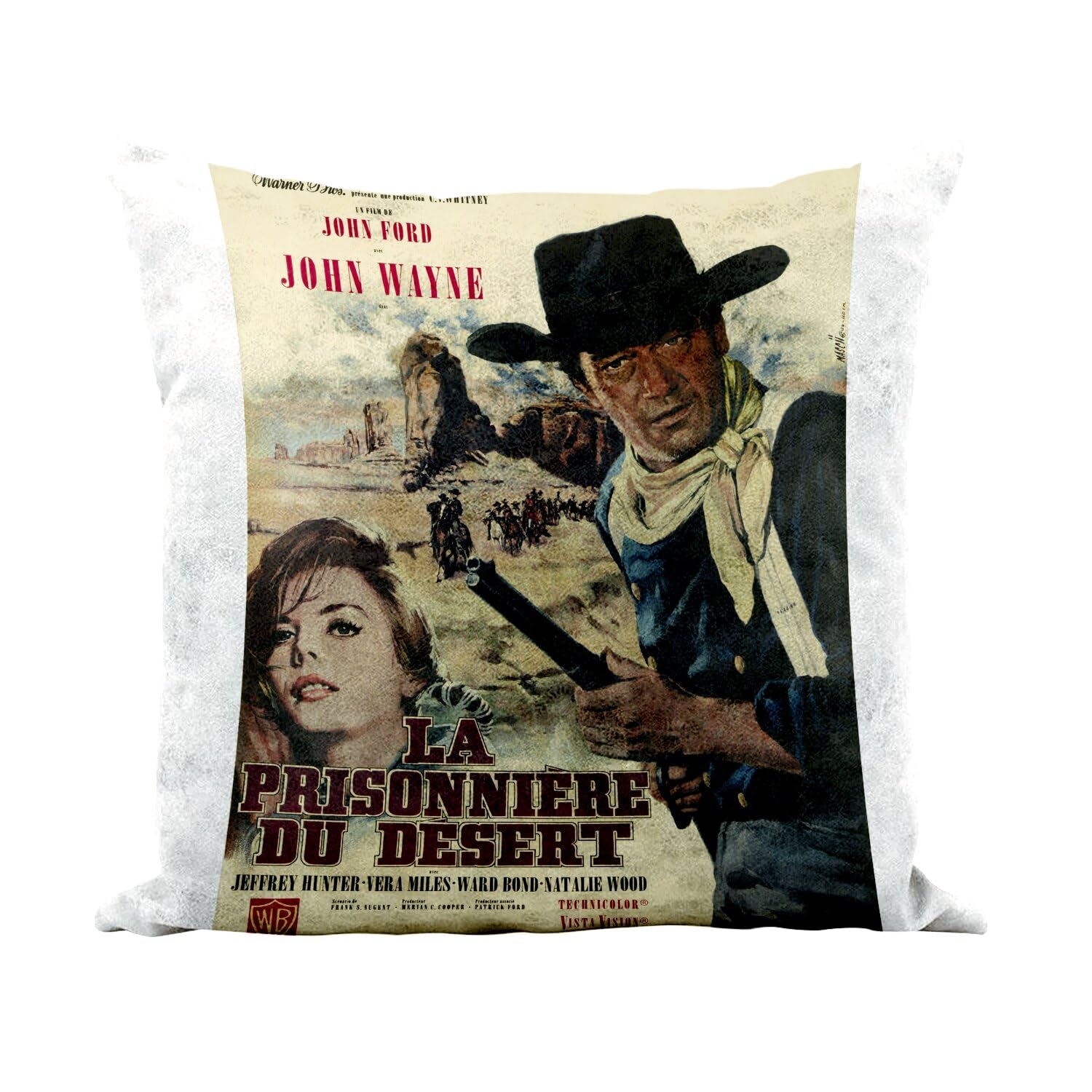 Coussin similicuir blanc lavable imprimé affiche de film rétro 40 x 40 cm