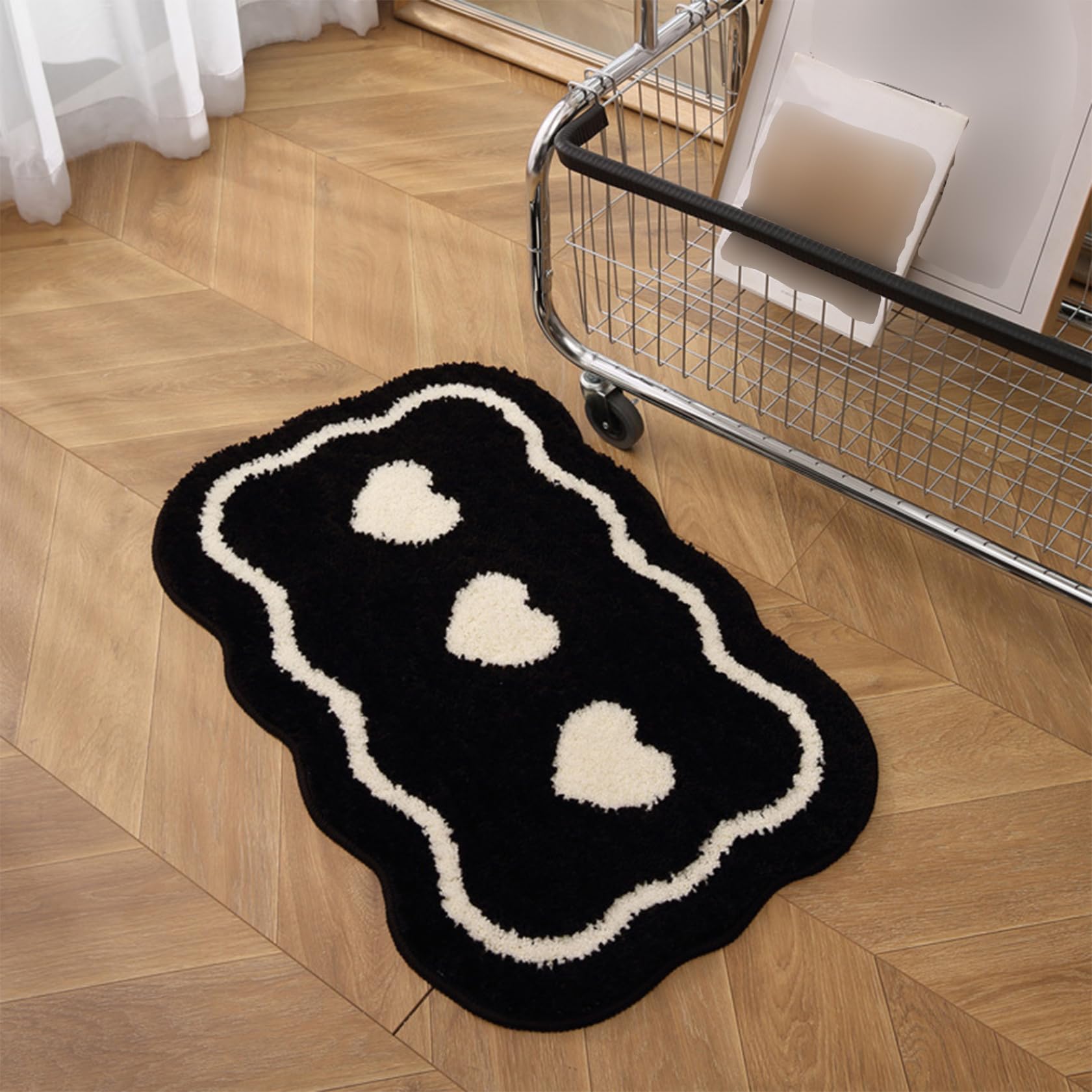 Alfombra de baño en Blanco y Negro, Alfombra de baño Absorbente de 15.8x47.2 Pulgadas con Borde Festoneado, Alfombra de baño Lavable con Respaldo Antideslizante para baño, alfombras de baño en Blanco