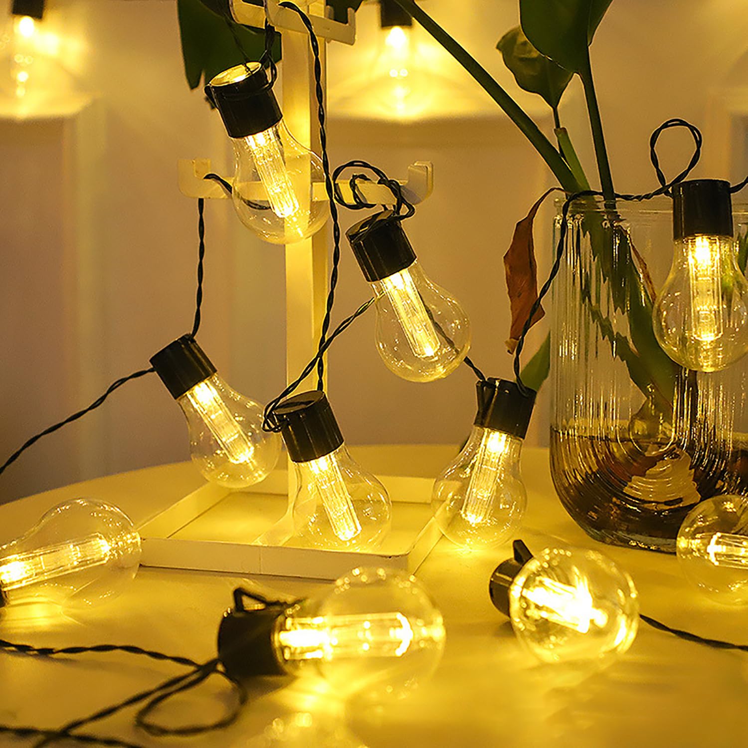 Solar Lichterkette mit Fernbedienung LED Glühbirnen Vintage Deko Garten Beleuchtung Wasserdich String Licht 8 Modi Timer Dimmbar USB für Balkon Garten Pavillon Terrasse Vorzelt (5m 20bulbs)