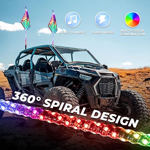 Miniatura 4 de Luz LED blanca pura de 3 pies en espiral RGB Chase Light Offroad 360 Spiraling Rising Dream Wrapped Dancing Whips