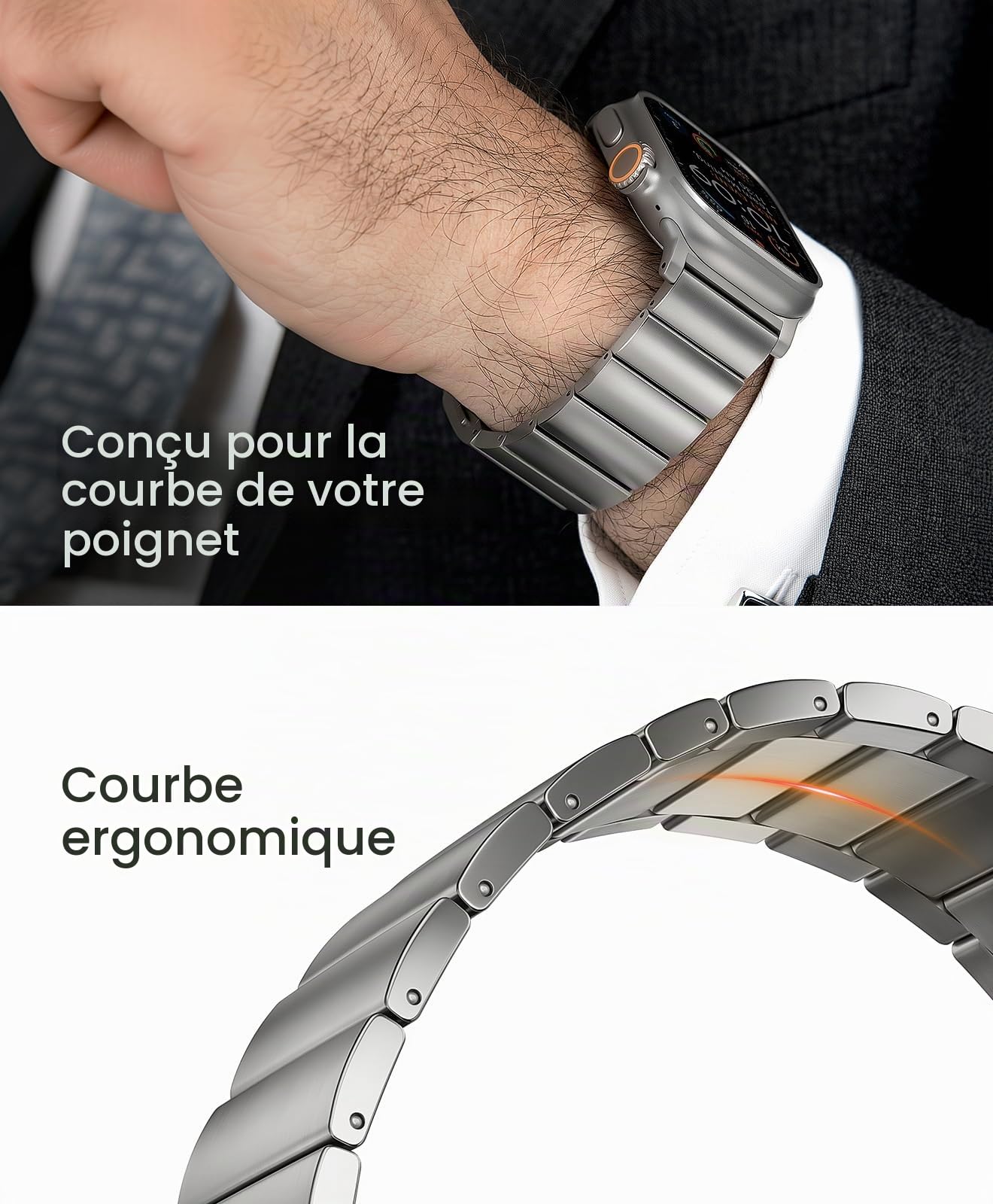 CRNS02 Bracelet en titane compatible avec Apple Watch Ultra 3/2/1 49 mm & Series 11/10 de 46 mm – 24 mm de largeur, fermoir magnétique réglable en titane