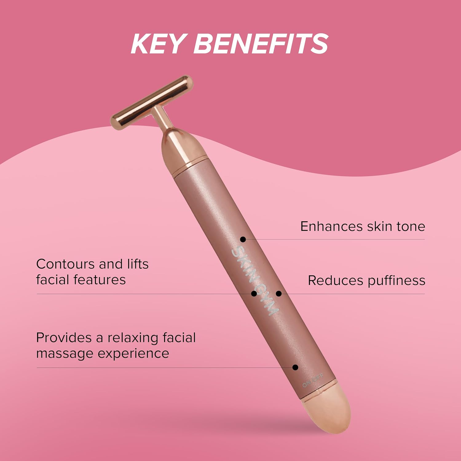 SKIN GYM Beauty Lifter Vibrating T-Bar Gold, Sonic Facial Massage Tool for Sculpting and Circulation