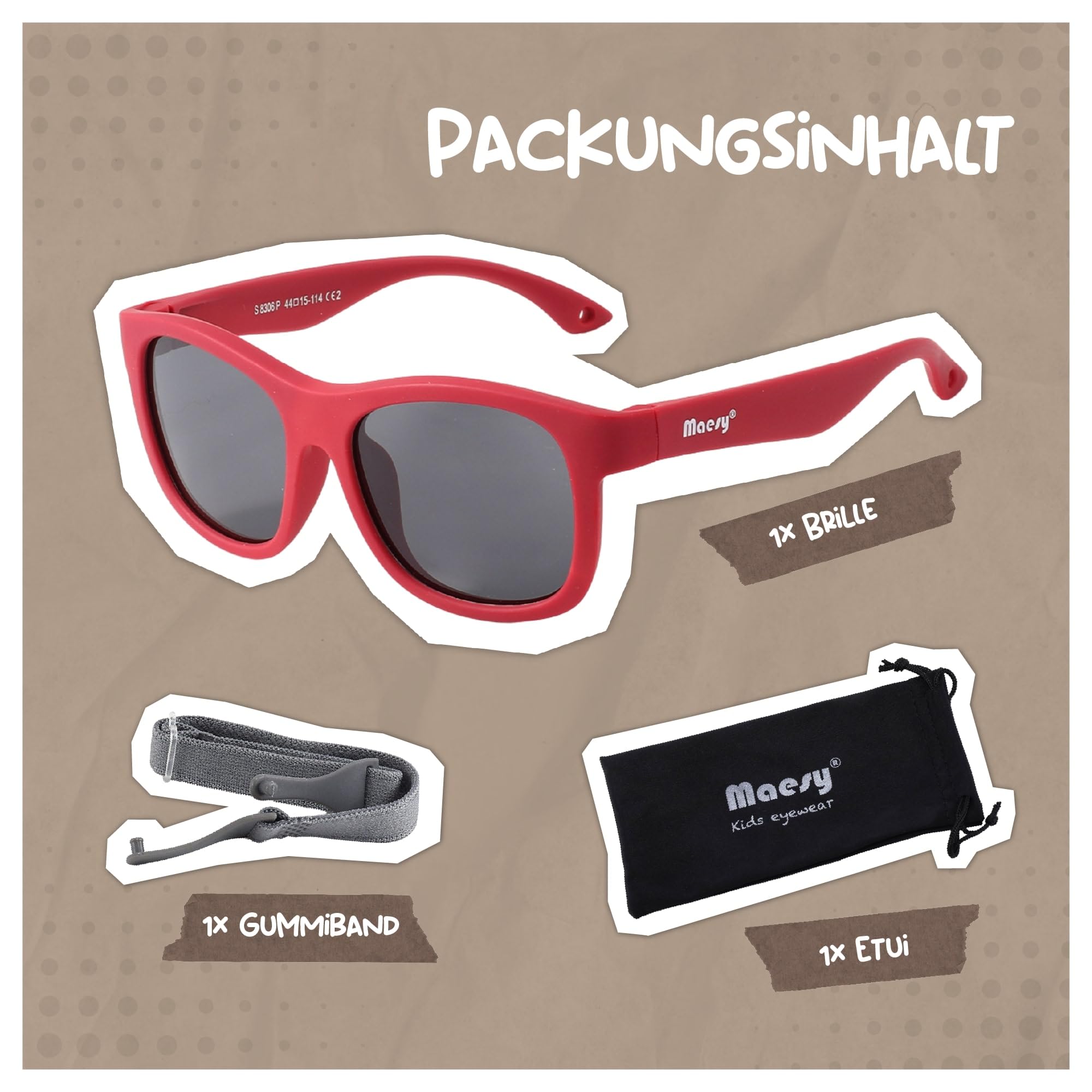 Gafas de Sol para Bebé y Niño, 1-3 Años, Protección Polarizada UV400, Montura Flexible y Blanda, Cinta Elástica Ajustable, Gafas de Sol Seguras y Cómodas para Niños, Luca