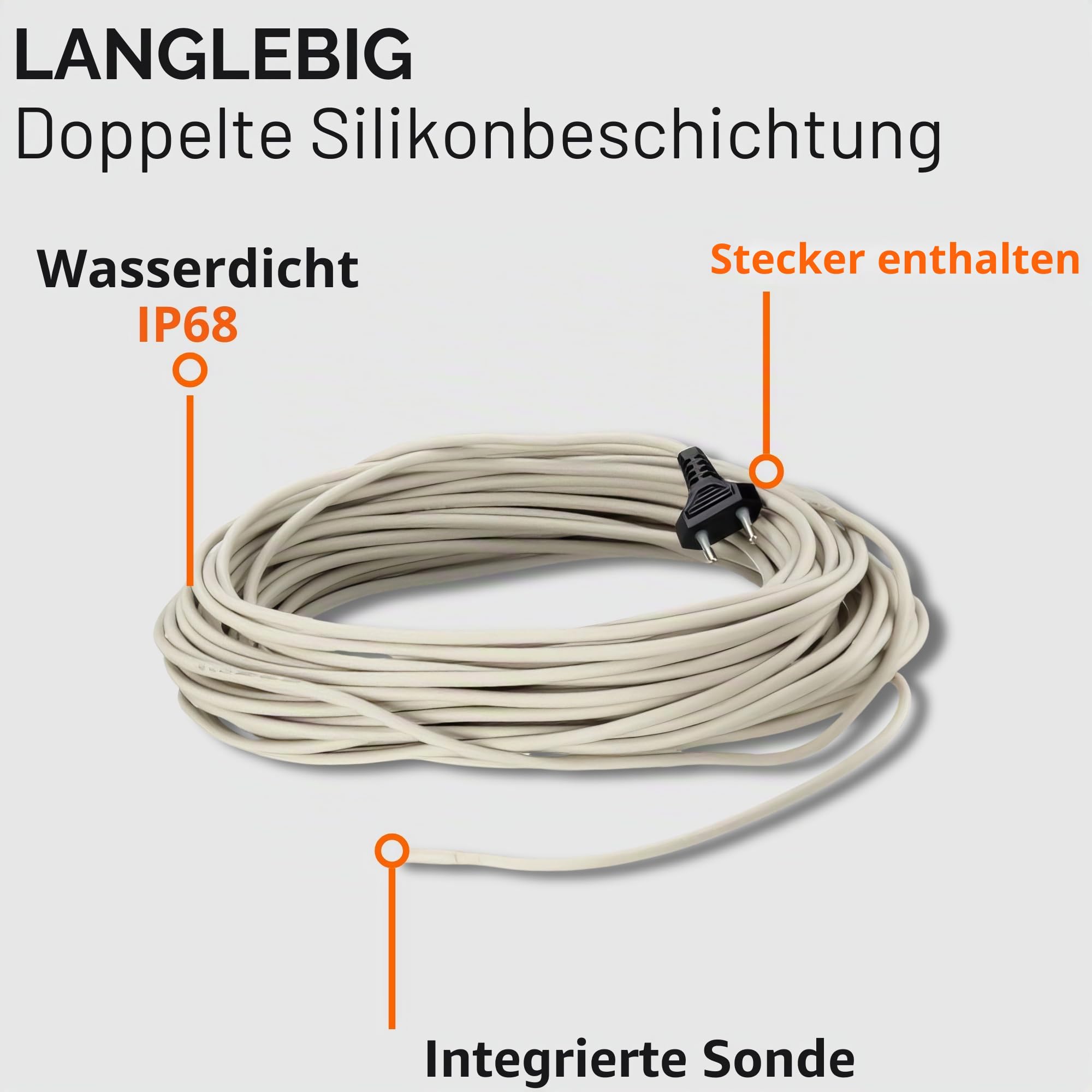 Pet Tribe PT47039 Heizkabel, 80 W, 6 m, wasserdicht, doppelte Silikonbeschichtung mit eingebautem Sondino, hergestellt in Italien, Mehrzweck-Terrarium