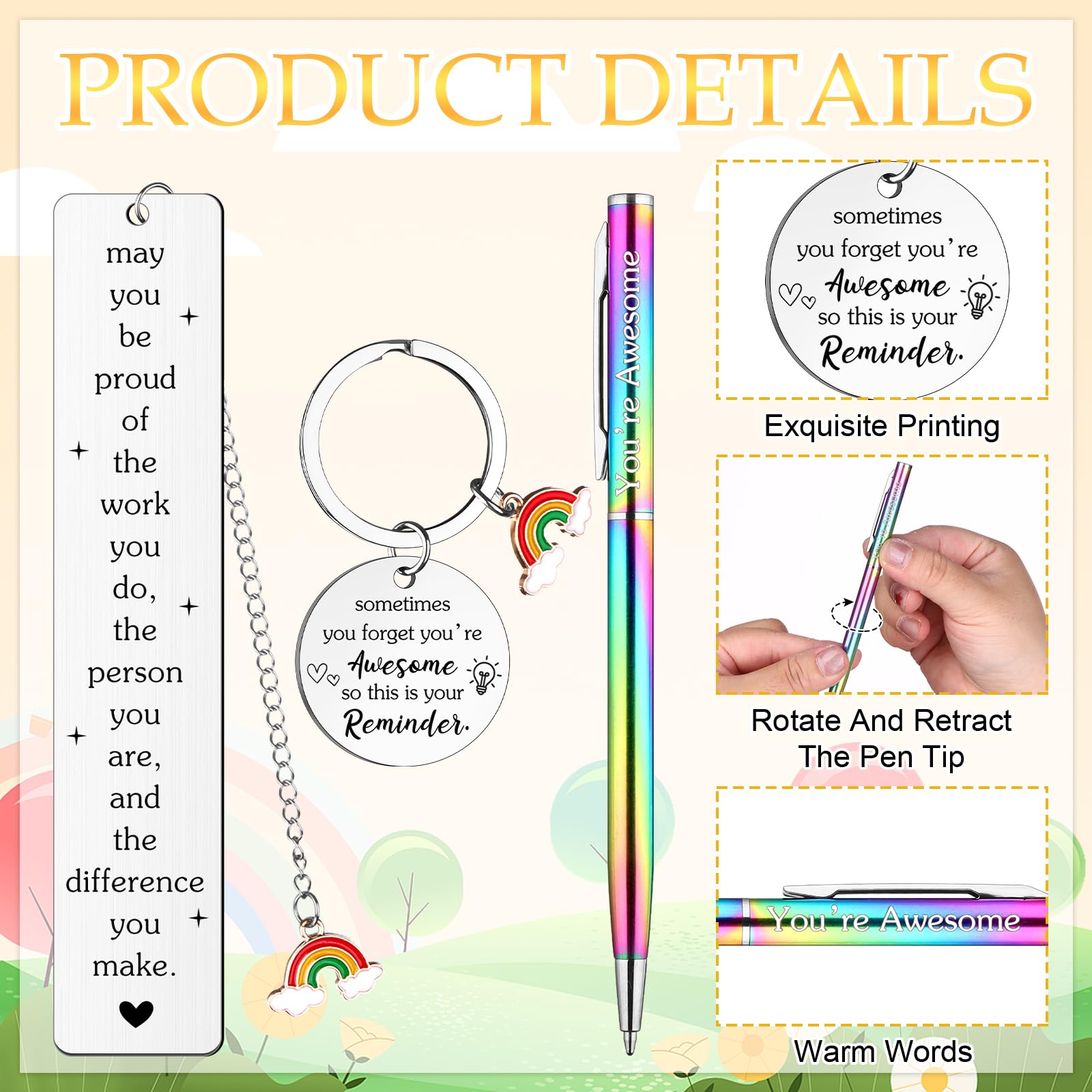 4 Pcs Thank You Inspirational Notebook Set including Rainbow Pen, Keyring and Bookmark, May You Be Proud of The Work You Do - Image 3