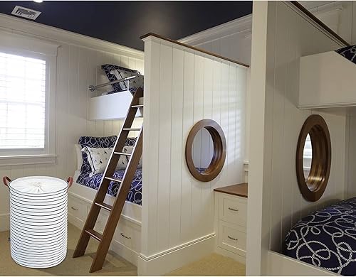 Miniatura 7 de Dokehom - Cesta independiente de almacenamiento de 20 pulgadas para ropa sucia con tapa plegable grande con cordón ajustable y asas rayas azules L