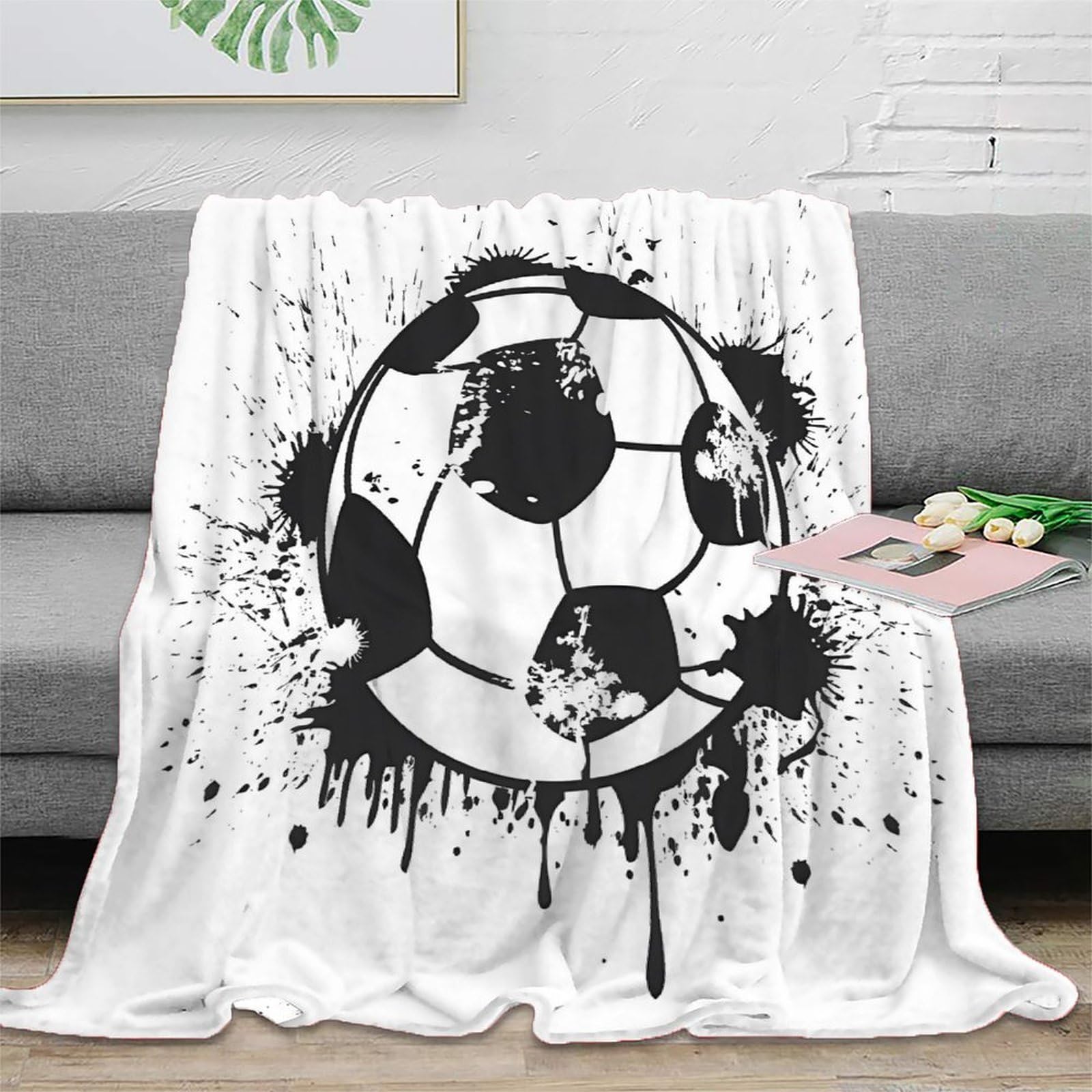 stampa 3D soccer-ball-gru coperta microfibra biancheria da letto compatta e morbida coperta da viaggio leggera per regali per amici viaggiatori black-bianco-street- 80×90inch(200x230cm)