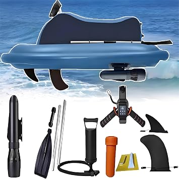 500W Electric Underwater Scooter, 2-in-1 Foldable Electric Inflatable Jet Ski & Diving Scooter, 3-7 Km/H Booster for Electric Surfboard, Adjustable Speed, Max 40m Depth