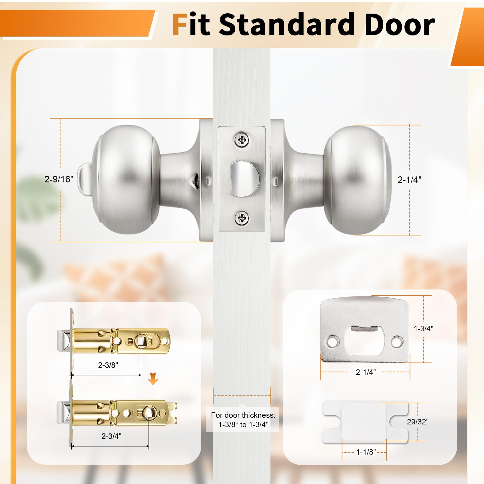 Brushed Nickel Door Knobs - 6 Pack -5