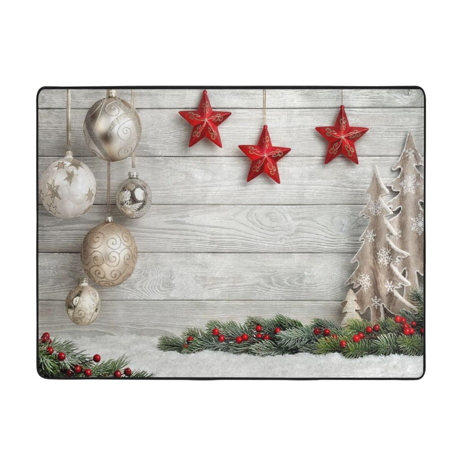 Tapis de couloir Noël antidérapant sapin et cloches pour salon et chambre 160x122