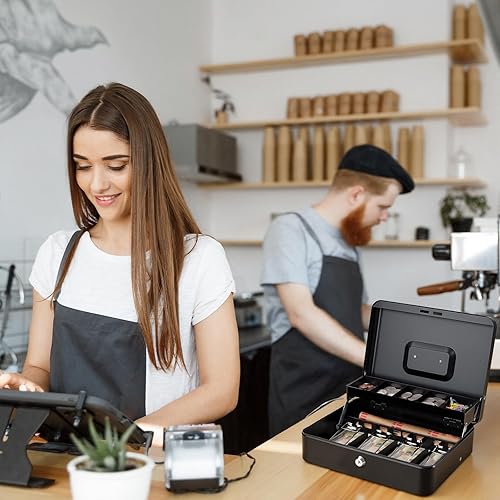 Miniatura 2 de Sumerfnt Caja de efectivo con bandeja de dinero y caja de dinero con cerradura con cable de seguridad, caja de efectivo con bloqueo de metal, 11.8 x