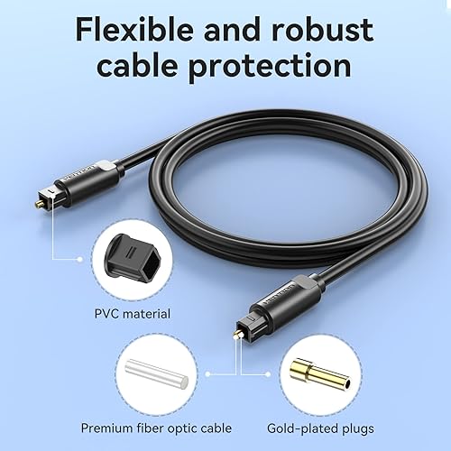 Miniatura 6 de VENTION Cable de audio óptico digital de 6.6 pies, cable de audio Toslink de fibra SPDIF para Blu-ray CD DVD, barra de sonido, Smart TV, cine en