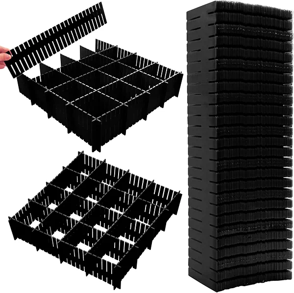 Ptanok 45 Pack Drawer Dividers, Plastic Adjustable Drawer Storage Organizer for Tidying Clutter Socks, Underwear, Makeup, Kitchen, Dresser Black