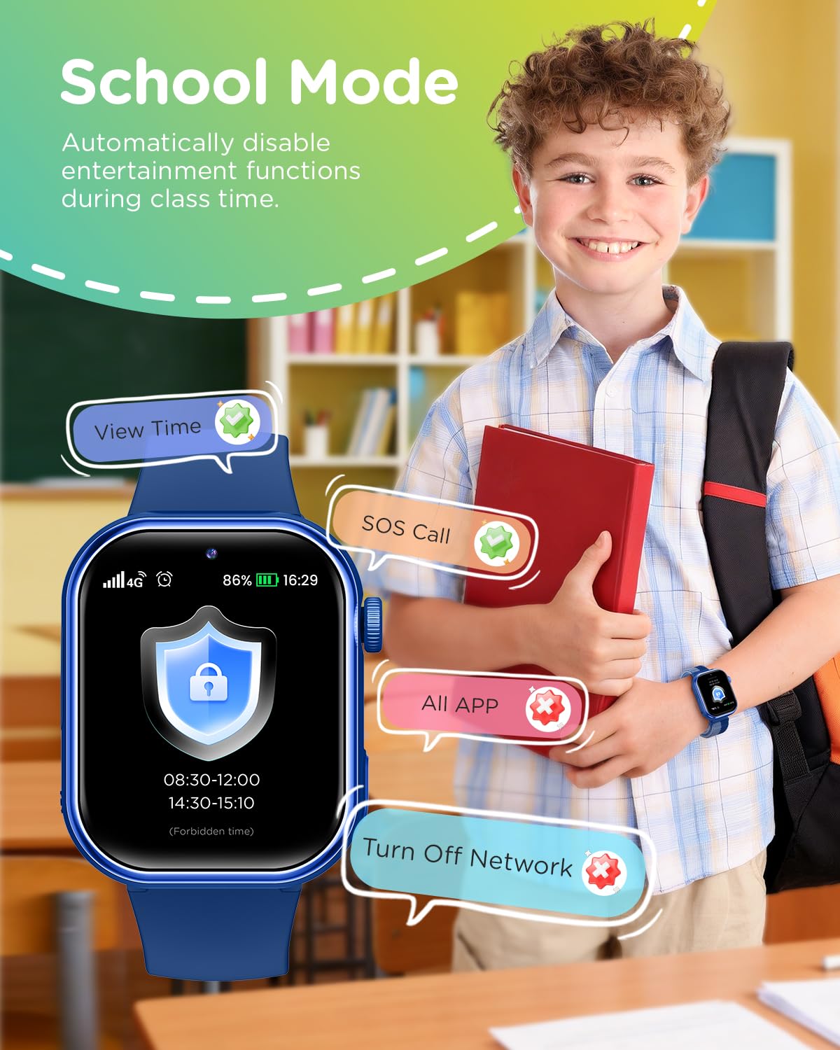 Smartwatch Kinder mit GPS und Telefon, Kinderuhr mit Videoanruf Voice Chat, Zwei-Perspektiven, SOS, Schulmodus, SMS, Taschenlampe, Schrittzähler, Wecker IP68 Kinder Smartwatch für Mädchen Jungen, Blau