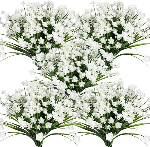 Flores artificiales, 8 paquetes de plantas artificiales para exteriores, resistentes a los rayos UV, plantas artificiales, arbustos para interiores