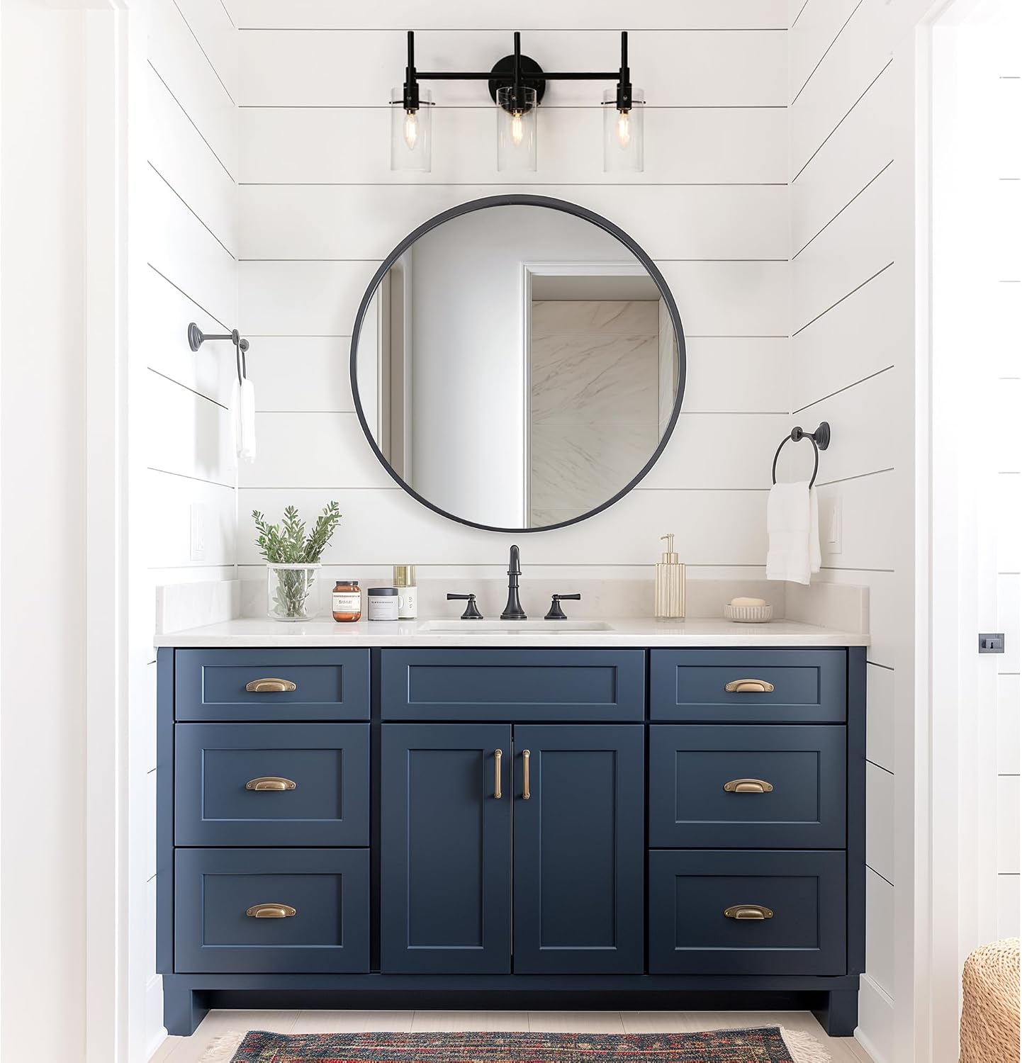 KSANA Black Vanity Light, 3-Light Bathroom Light Fixture, Modern Farmhouse Glass Vanity Lighting Over Mirror