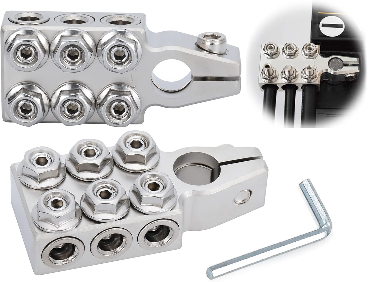 Battery Terminal Connector,12-Way Clamps 8AWG up to 4/0(XL) AWG Gauge, Positive and Negative (+/-)(Pair) for SAE/DIN/EN Tapered Top Post : Industrial & Scientific