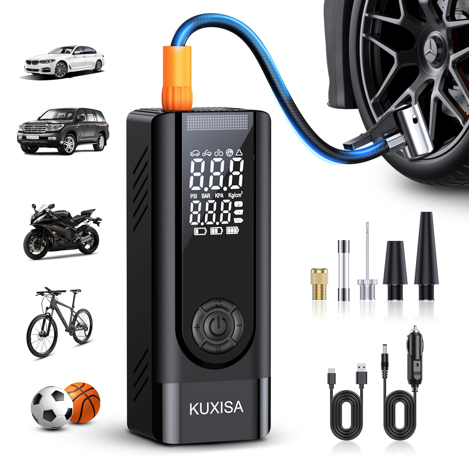 Photo 1 of KUXISA Tire Inflator Portable Air Compressor, 3X Faster Air Compressor with Digital Pressure Gauge, 180PSI Faster Portable Air Pump for Cars, Motorcycles, Bicycles, Balls(Black)