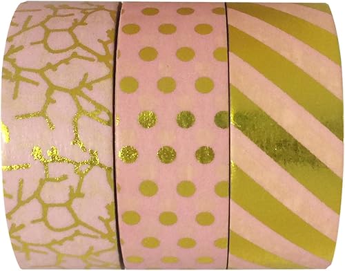 allydrew Fun with Pink Washi Cinta adhesiva (juego de 3), 32.8 ft de largo x 0.591 in de ancho