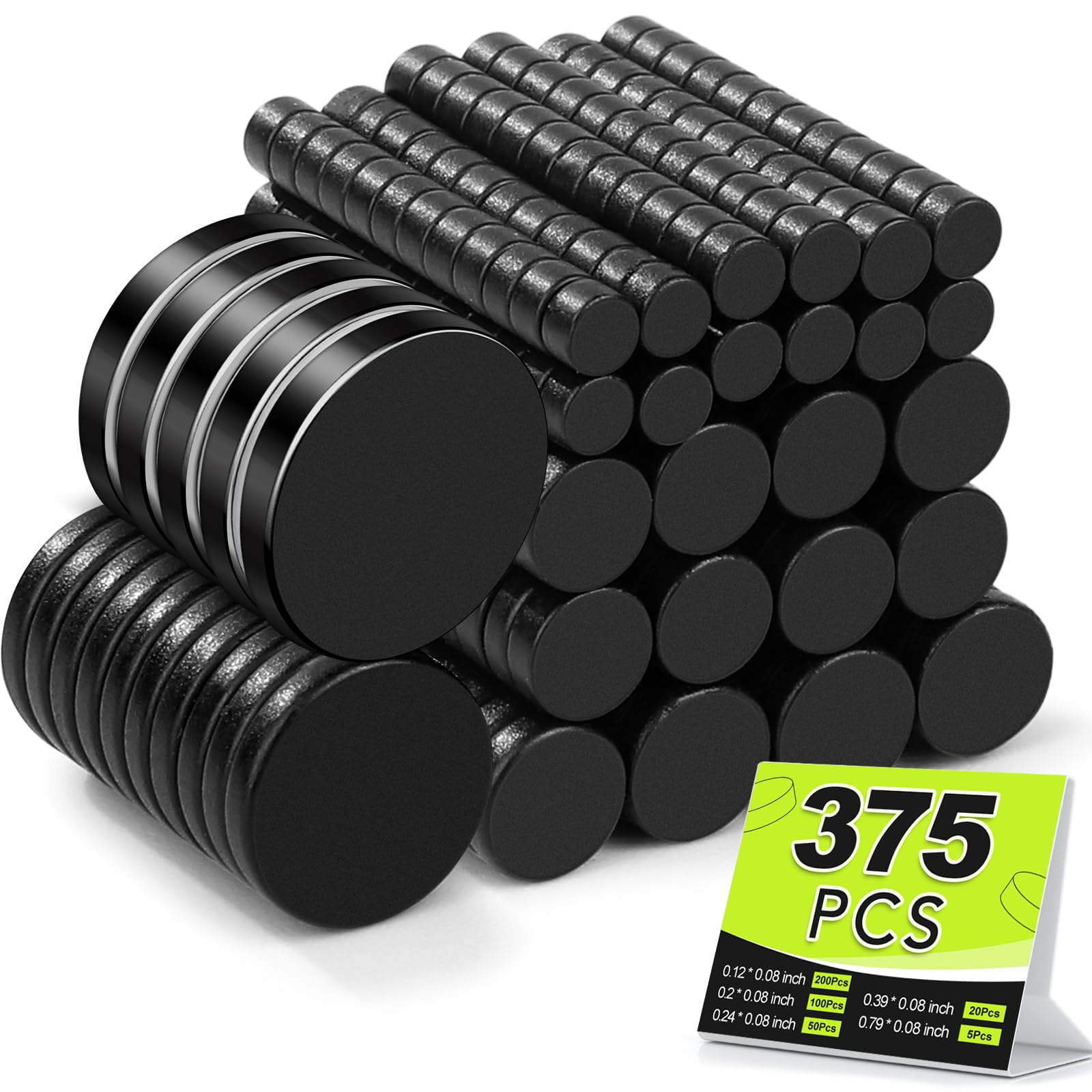 Small Magnets, 5 Different Size, Black Refrigerator Magnet 375Pcs Rare Earth Magnets Neodymium Magnet for Crafts, Whiteboard, Kitchen Cabinet