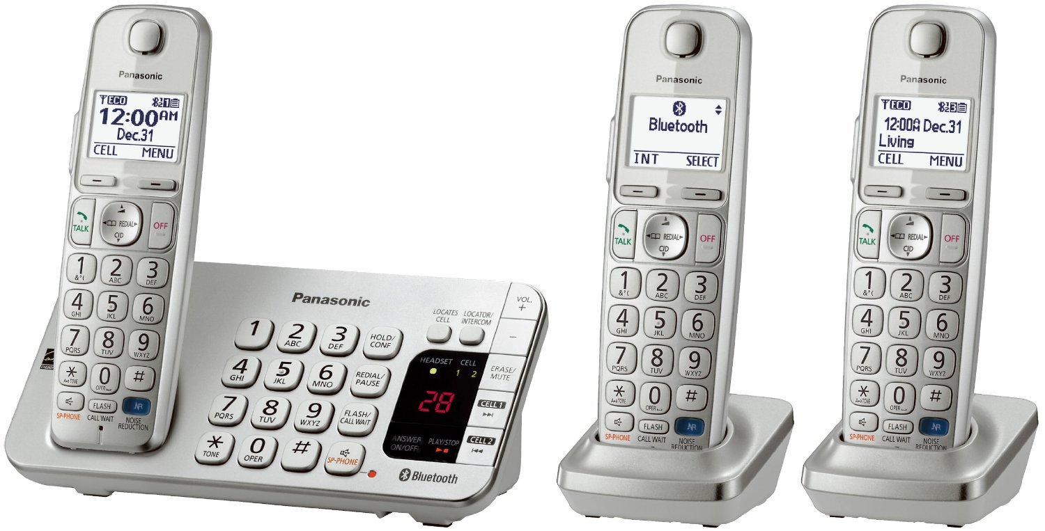 Panasonic KX-TGE273S Link2Cell Bluetooth Enabled Phone with Answering Machine, 3 Cordless Handsets, Silver (Certified Refurbished)