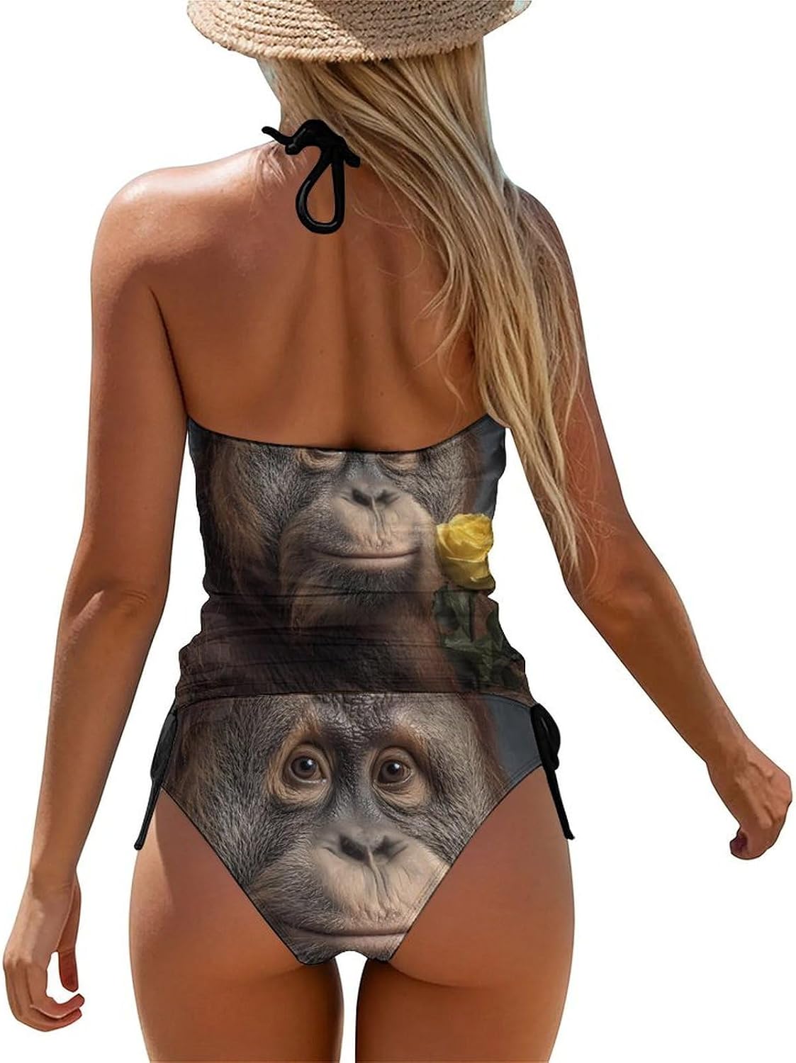 Orangutan Monkey Holding Rose Women's Tankini Swimsuit Two Piece Tummy Control Bathing Suits Beach String Swimwear
