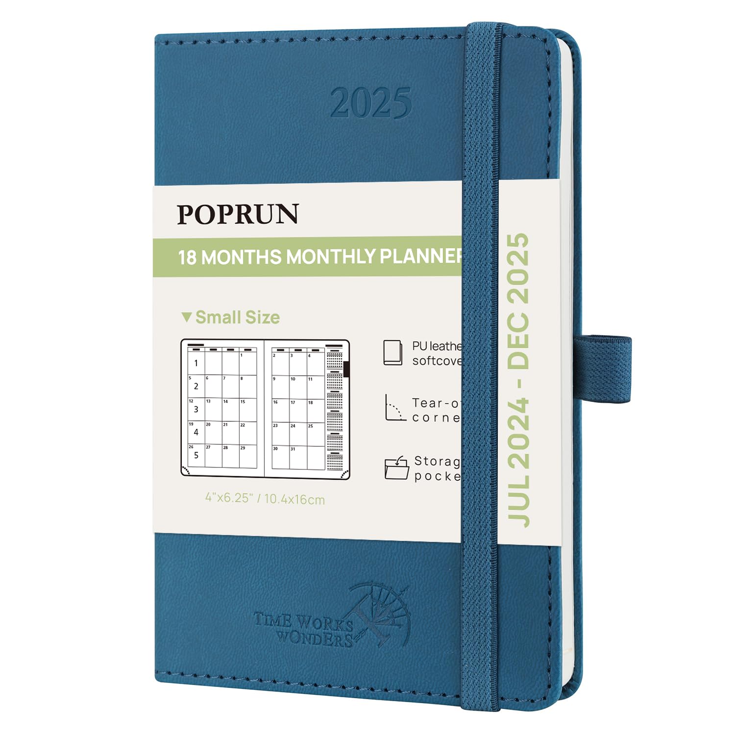 POPRUN Agenda mensual 2024-2025, tamaño A6 (16 x 10,5 cm), bolsillo (18 meses: 24 de julio a 25 de diciembre), agenda mensual de tapa blanda pequeña, agenda 24/25, inicio de domingo (azul cielo)