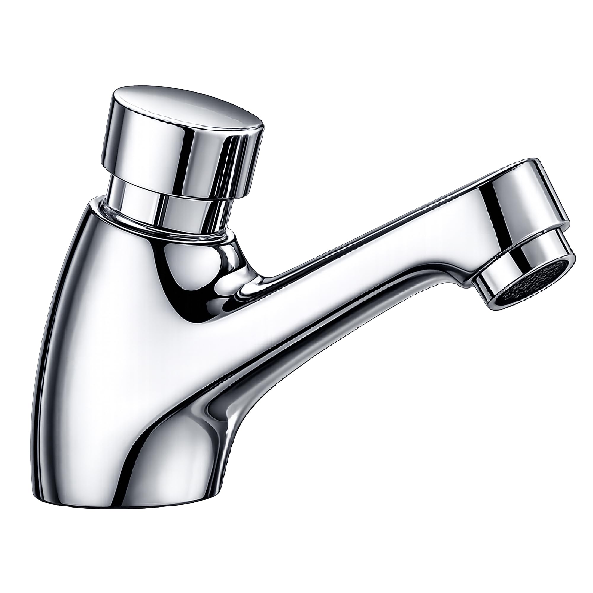 Rubinetto temporizzato per lavabo con pulsante cromato con chiusura automatica e cartuccia in ottone, nebulizzatore anti-spruzzo, filtro impurità, risparmio idrico, per bagno pubblico FLUVIA